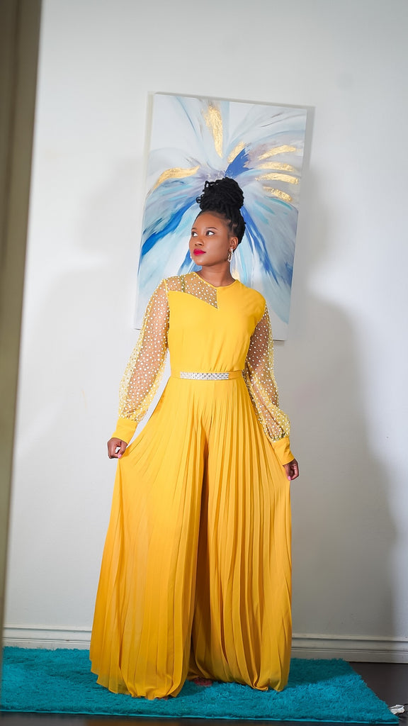 SAMA PLEATED JUMPSUIT (MUSTARD)