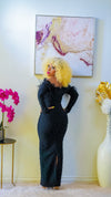 Feathered Pearly Bandage Dress (Black)