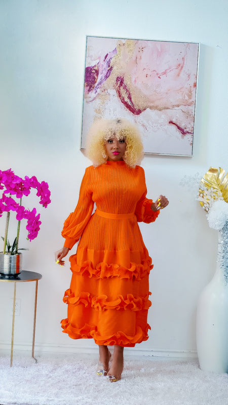 Sadie Pleated Dress (Orange)