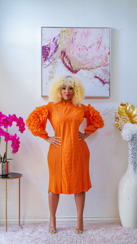 Leila Plisse Dress (Orange)
