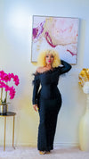 Feathered Pearly Bandage Dress (Black)