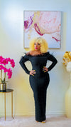 Feathered Pearly Bandage Dress (Black)
