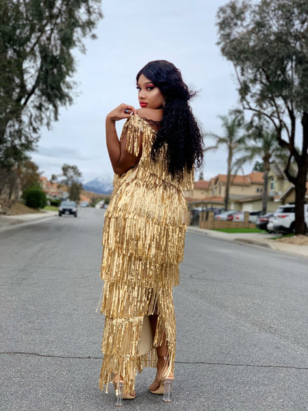 SEQUINS FRINGE DRESS