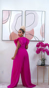 Simone Pleated Jumpsuit  (Fuchsia)