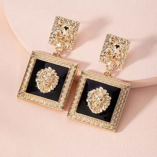 Lion Head Square Earrings