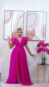 Simone Pleated Jumpsuit  (Fuchsia)