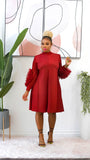 Sadie Pleated Dress (Burgundy)