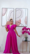 Simone Pleated Jumpsuit  (Fuchsia)