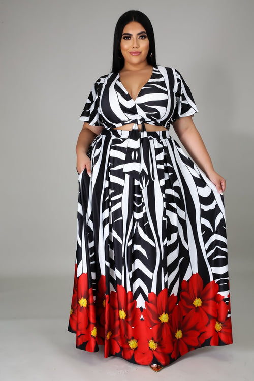 ZEBRA FLORAL PRINT SKIRT SET