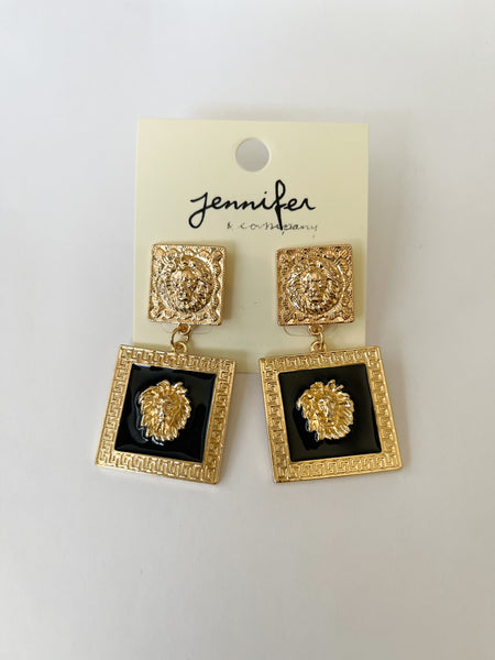 Lion Head Square Earrings