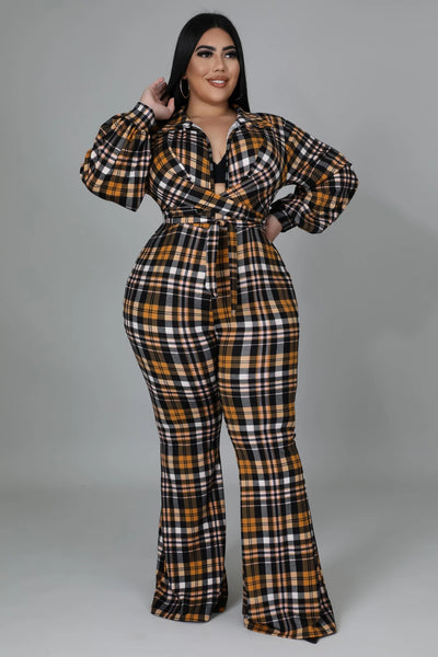 Kira Plaid Jumpsuit (Plus)