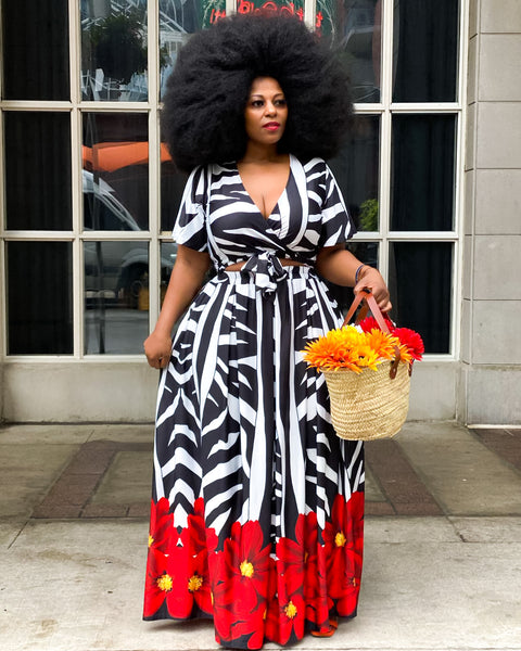 ZEBRA FLORAL PRINT SKIRT SET