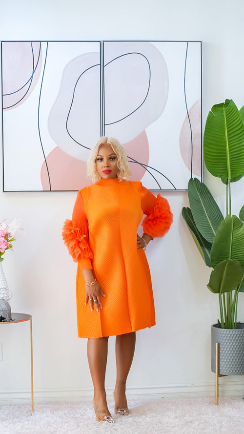 Sadie Pleated Dress (Orange)